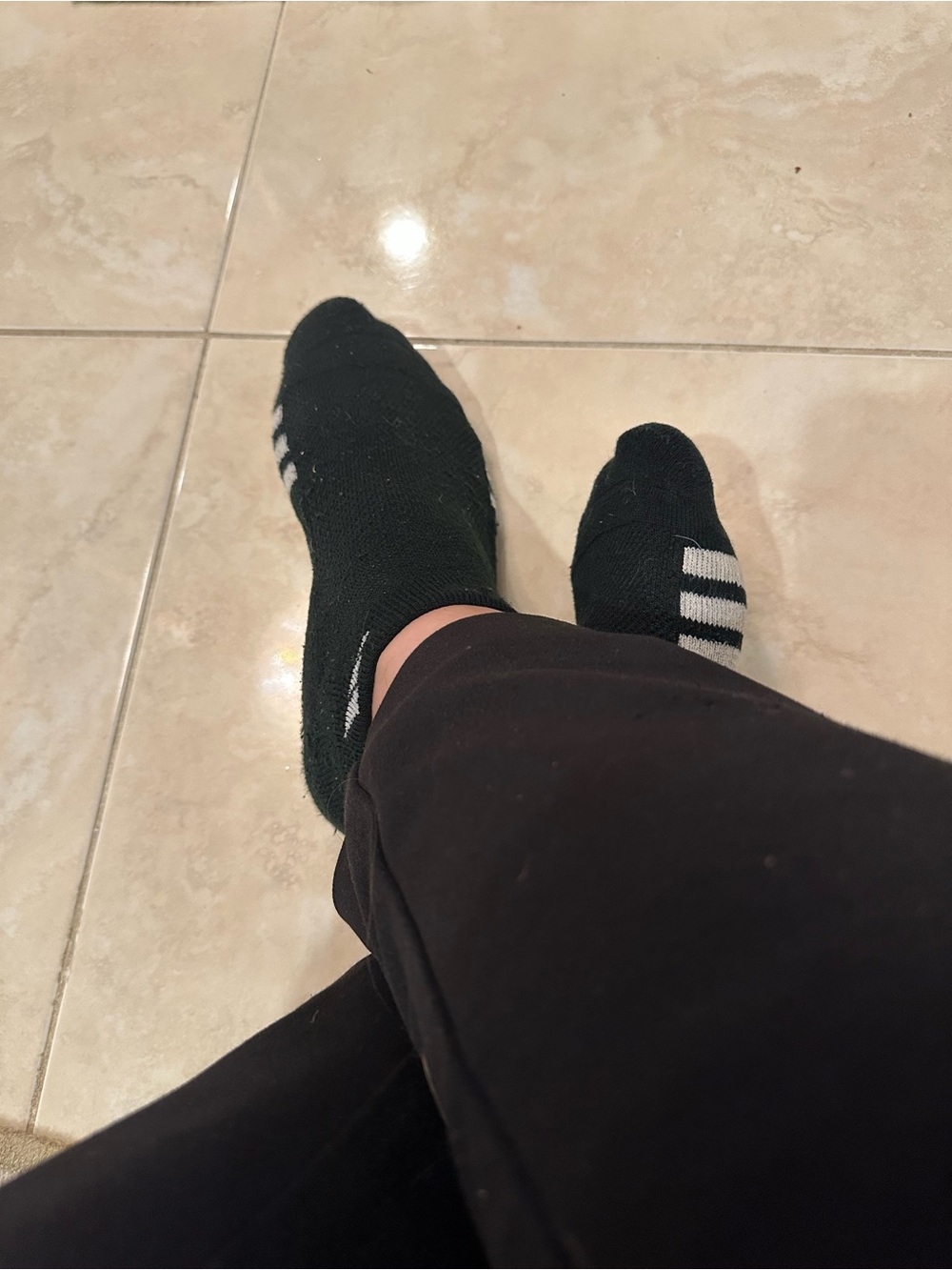 Black No-Show Athletic Socks with White Stripe Detail Adidas